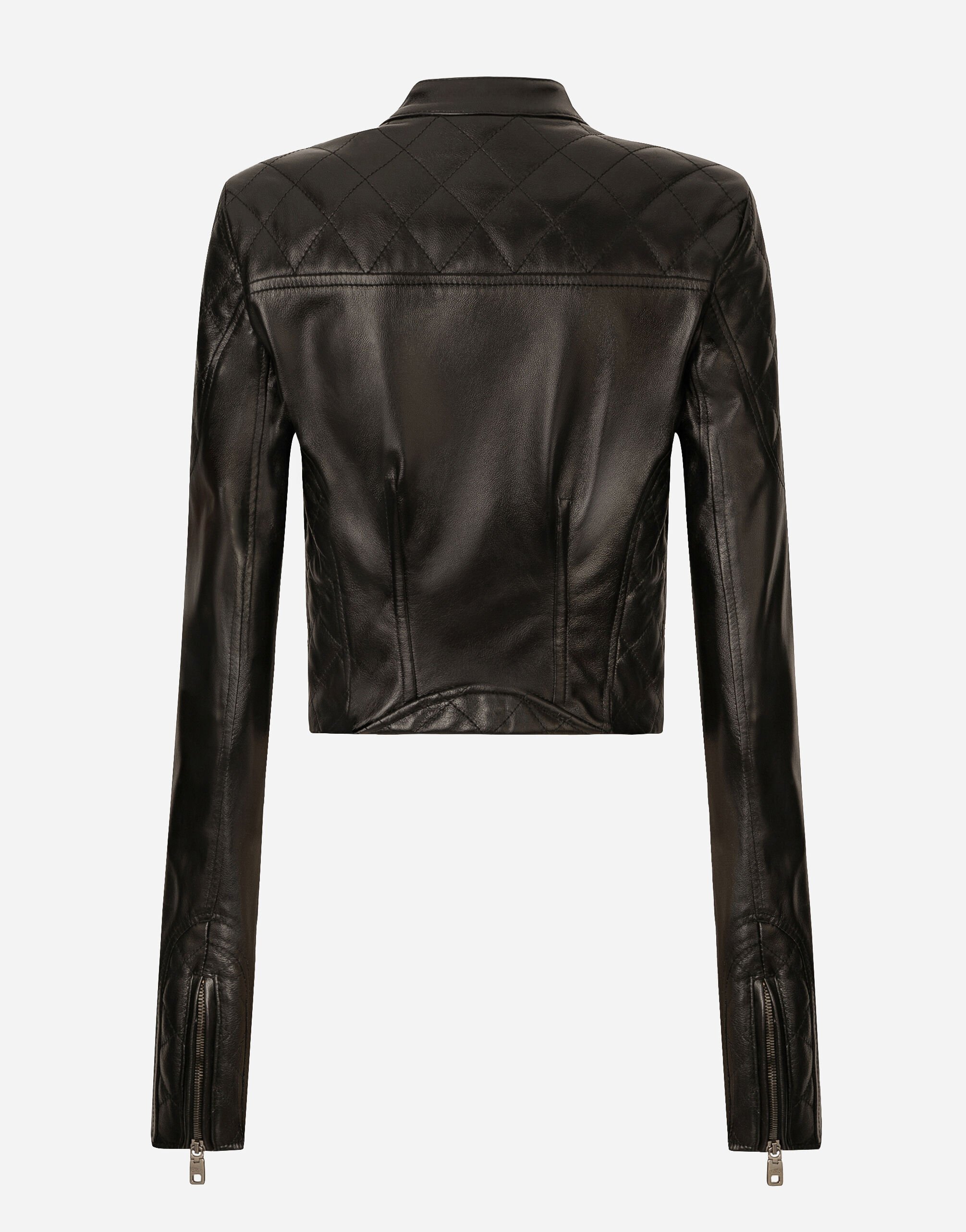 Giubbotto biker corto in pelle in Nero da Donna Dolce Gabbana