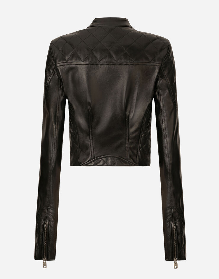 Dolce&Gabbana Blouson de motard court en cuir Noir F9R37LHULMU