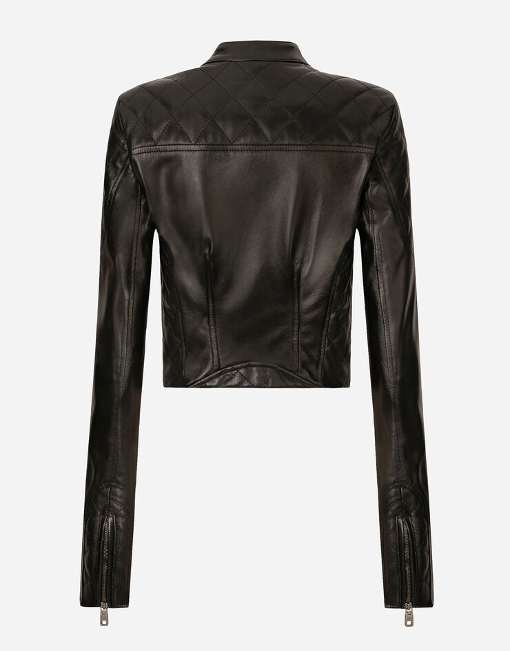 Dolce&Gabbana Short leather biker jacket Black F9R37LHULMU