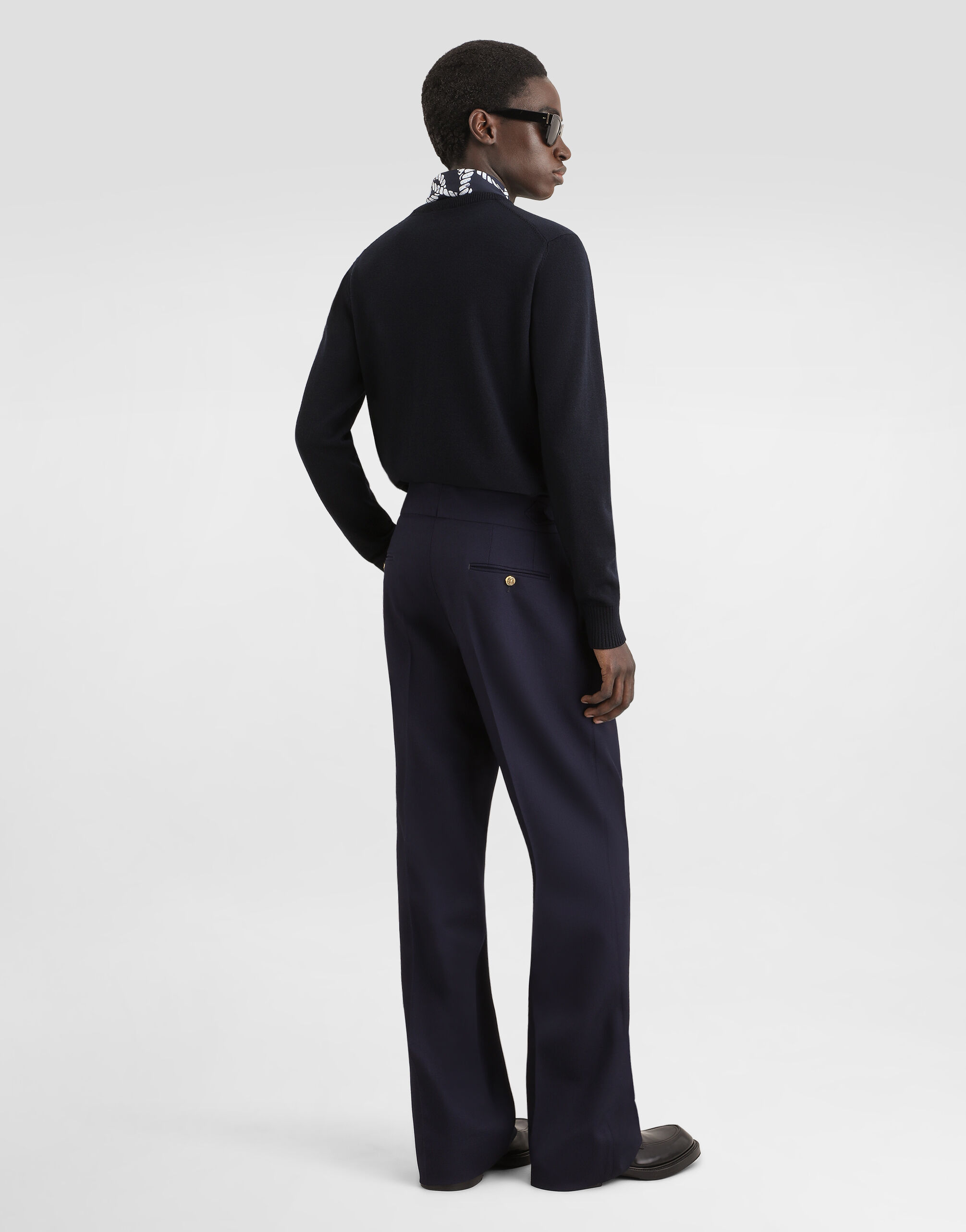 Smooth knit pullover with embroidery in Blue for Men