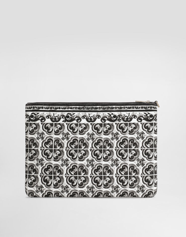 Dolce & Gabbana Cartera de mano de lona con estampado de mayólica Multicolor BM2296AG086