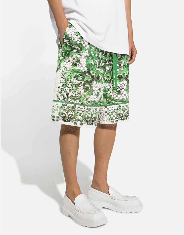 Dolce & Gabbana 马约利卡印花钩编蕾丝慢跑百慕大短裤 版画 GV37ATFIM4P