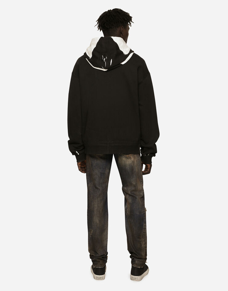 Dolce&Gabbana Felpa jersey cappuccio e zip stampa logo DG Nero G9AIYTG7JJ7