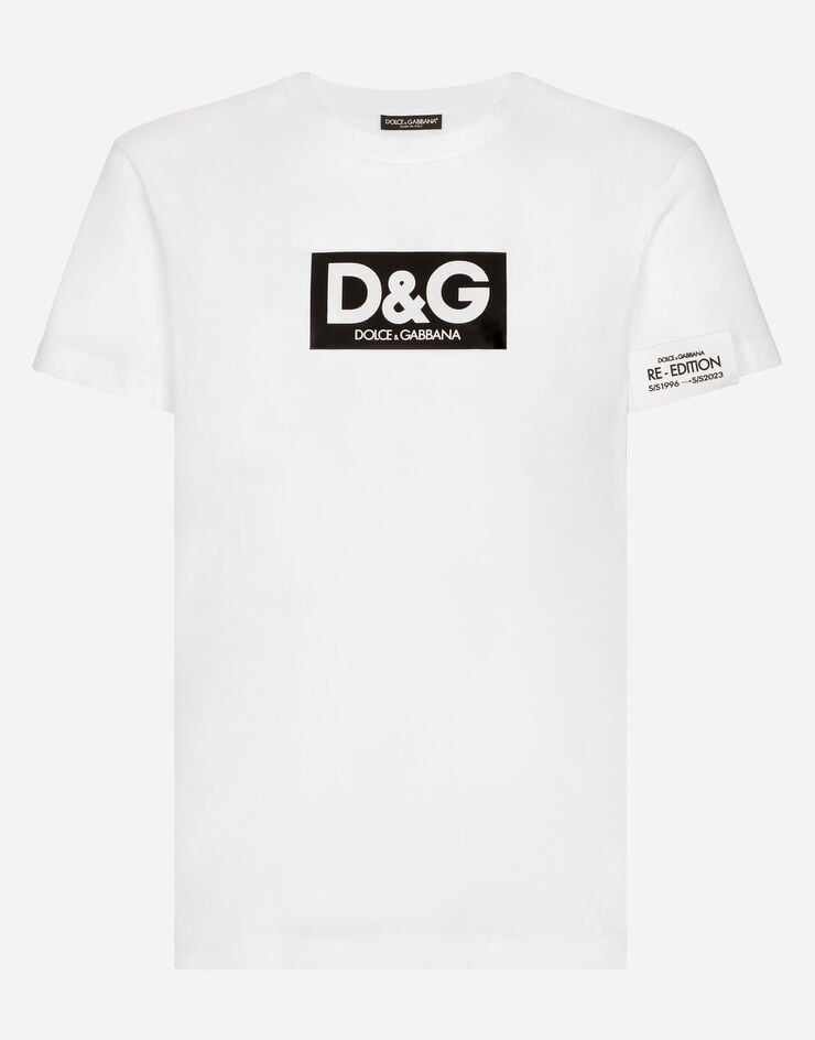 Dolce & Gabbana Rundhals-T-Shirt aus Baumwolle mit Patch Weiss G8QI4TFU7EQ
