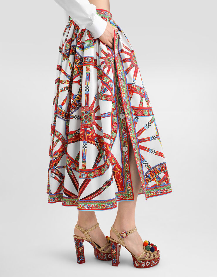 Dolce & Gabbana Carretto-print poplin long skirt Multicolor F4DDUTGDDTF