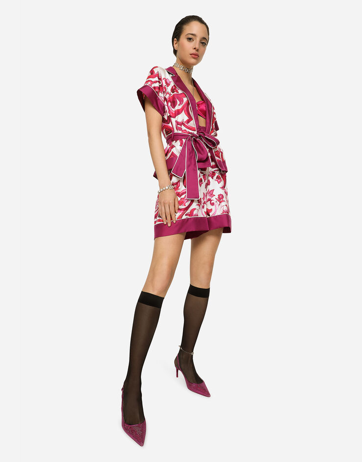 Dolce&Gabbana Рубашка с поясом из твила с принтом майолики разноцветный F5G67THI1BF