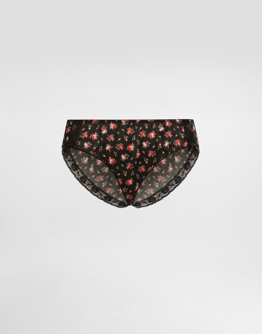 Small rose-print lace and satin briefs