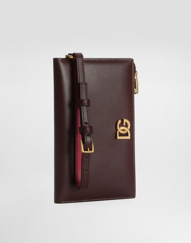 Dolce & Gabbana Funda para pasaporte de piel de becerro con logotipo DG Burdeos BI3336A9M75