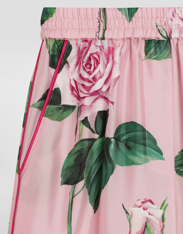 Dolce & Gabbana Pantalones estilo pijama de sarga con estampado de rosas Imprima L53P30IS1X8