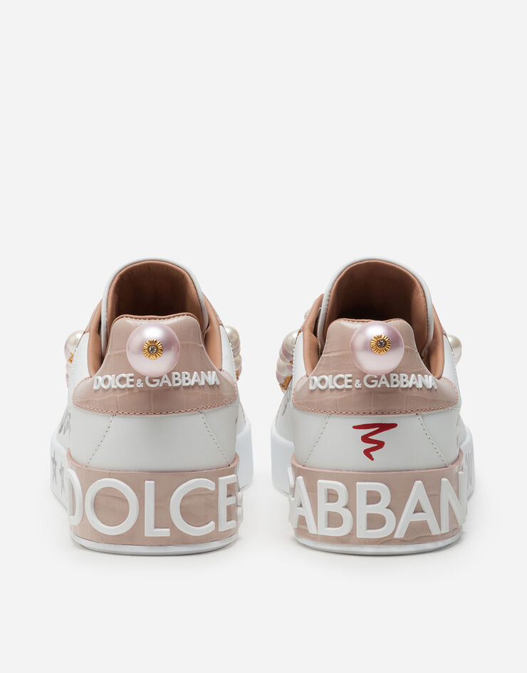 Dolce & Gabbana Printed nappa calfskin Portofino sneakers with pearl embroidery BLANCO CK1544AX330