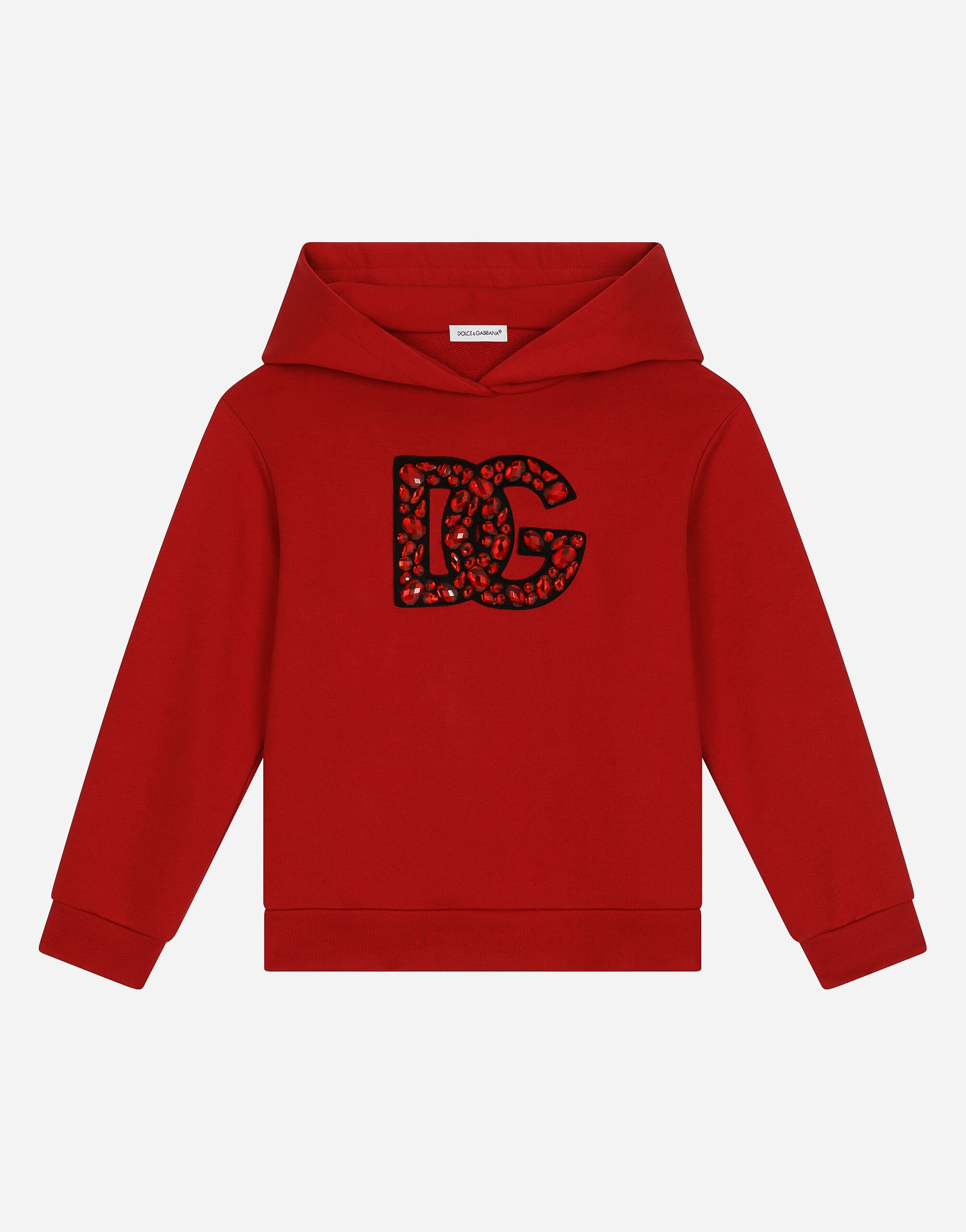 Dolce&Gabbana Jersey hoodie with DG logo Red L5JW9YG7K5N