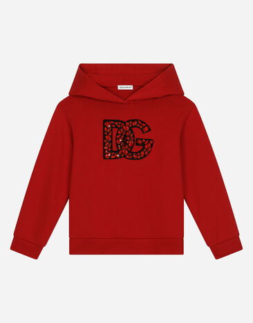 Dolce&Gabbana Jersey hoodie with DG logo Red L5JW9YG7K5N