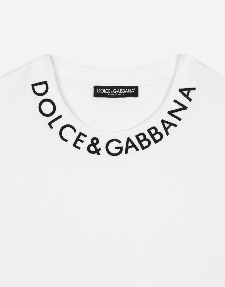 Dolce & Gabbana Camiseta de punto con logotipo en el cuello Blanco F8Q56ZG7I1N