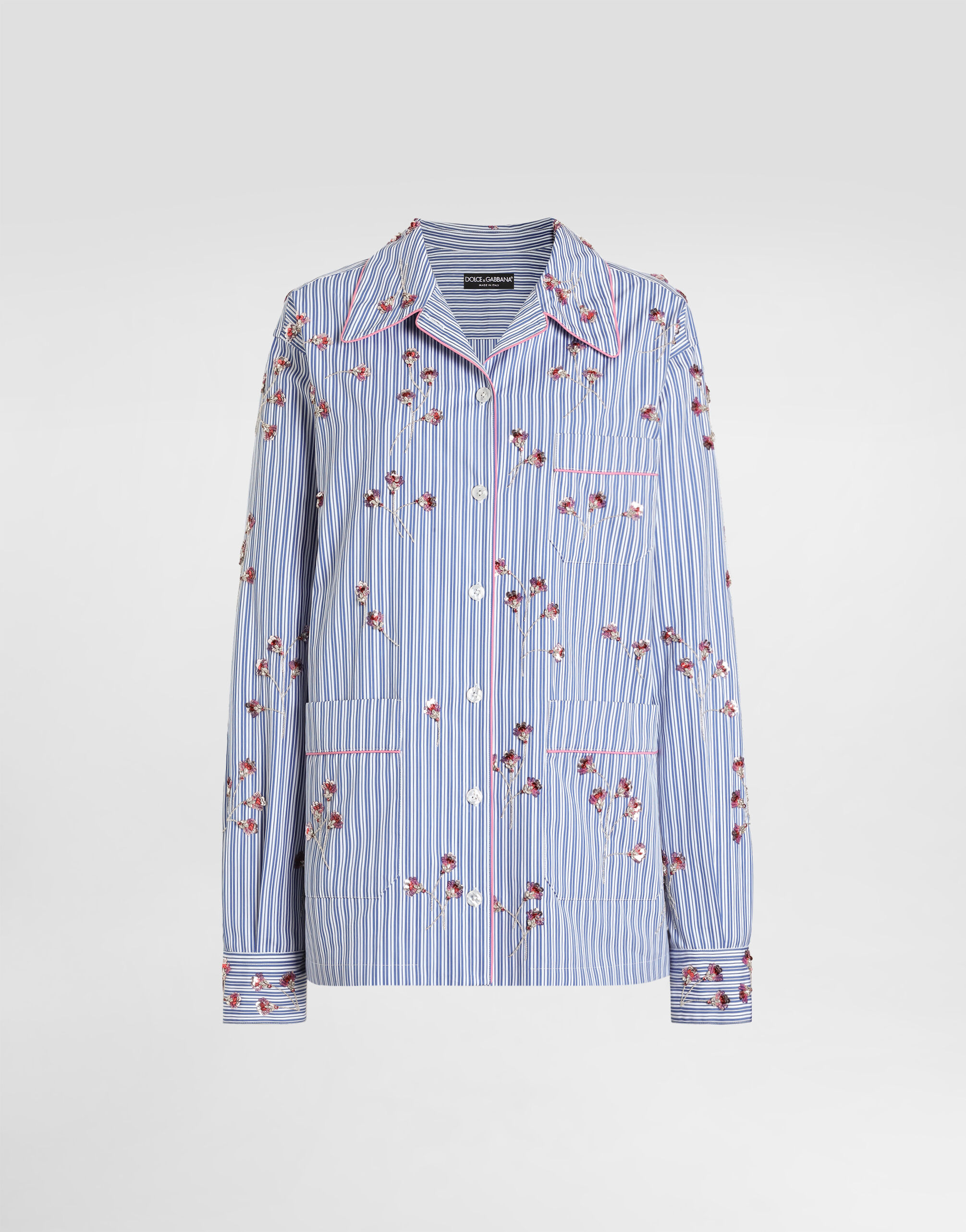 Poplin shirt with crystal flower embroidery in Multicolor for