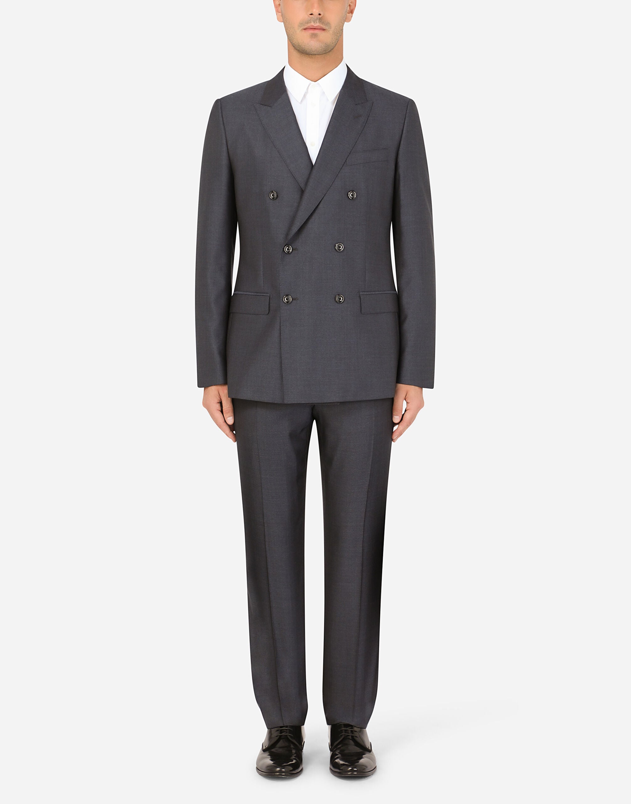 Double-breasted wool and silk Martini-fit suit in Grey for Men