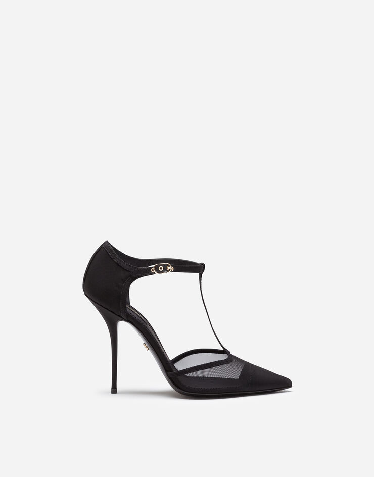 Dolce & Gabbana T-strap sandals in mesh and grosgrain BLACK CD1515AX975