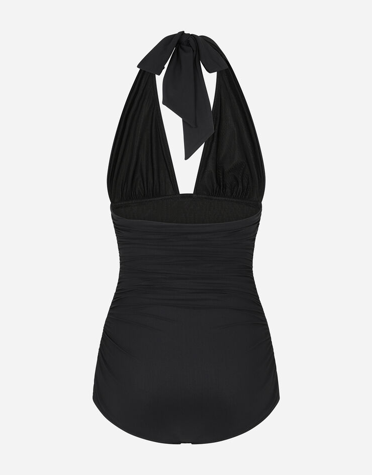Dolce & Gabbana One-piece swimsuit with plunging neckline Black O9A06JFUGA2
