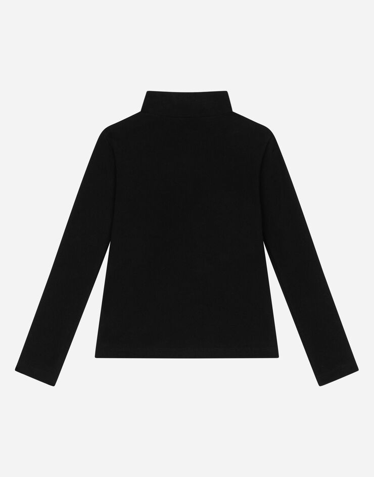 Dolce&Gabbana T-Shirt aus Interlock mit Logoplakette Schwarz L5JTLEG7J1S