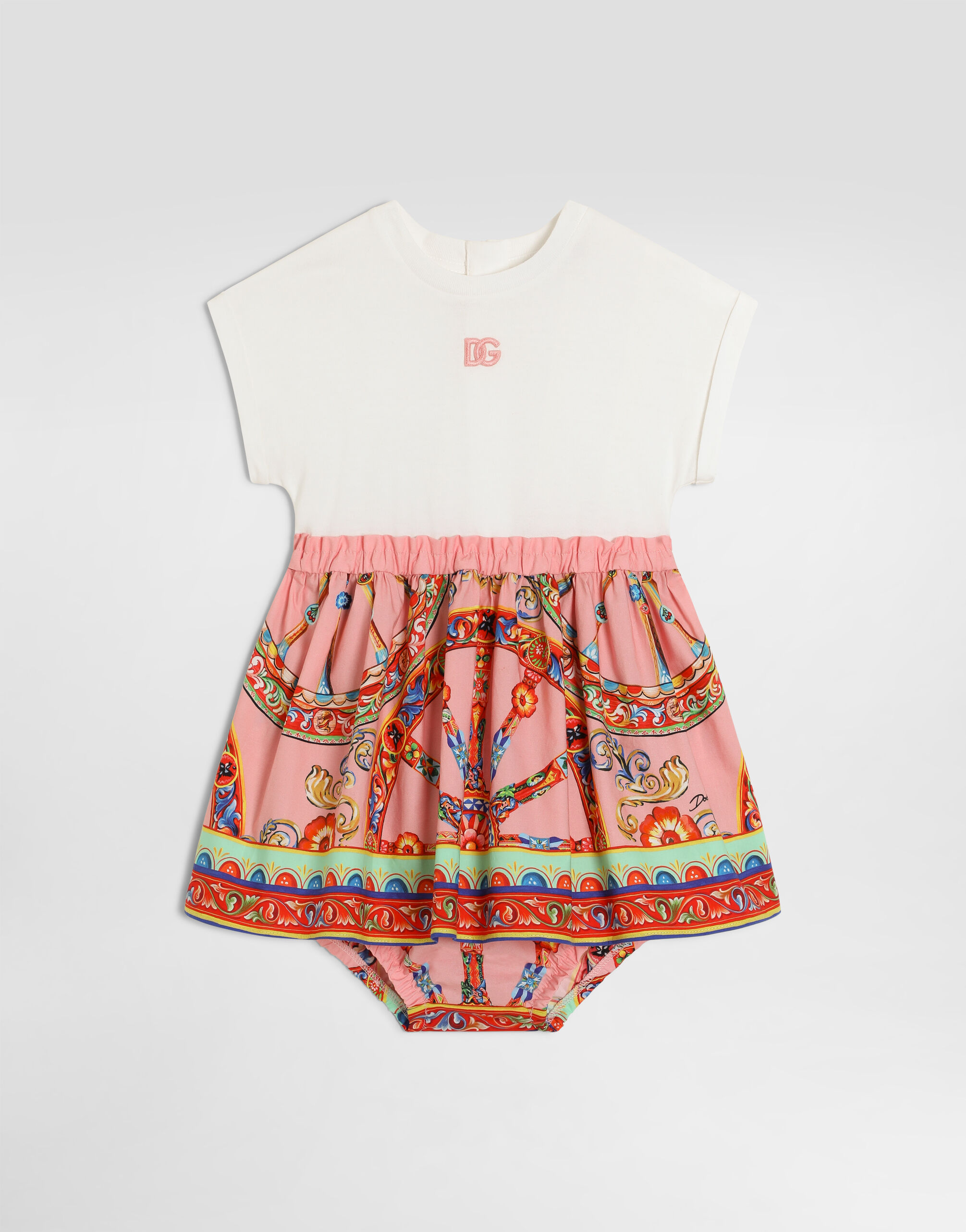 Carretto-print mix material dress in Multicolor for Girls