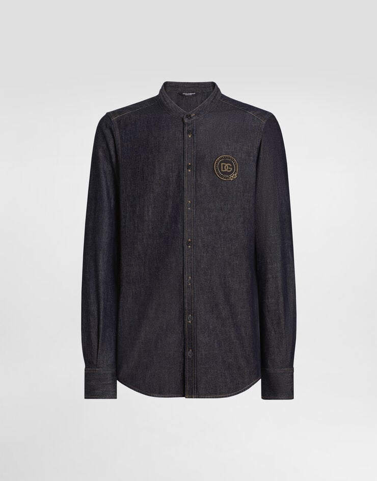 Dolce & Gabbana Denim martini shirt with patch Multicolor G5OX2ZG8PN5