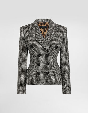 Dolce & Gabbana Double-breasted wool blend jacket with dotted print Multicolor F27ACTFMZAJ