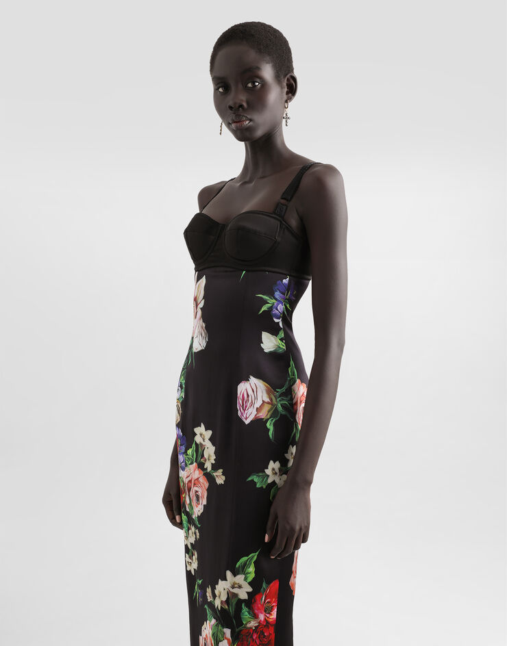Dolce & Gabbana Vestido lencero con detalle sujetador de raso estampado a flores Imprima F6TTXTFSIB5