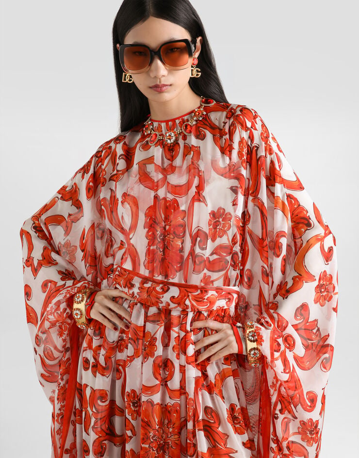 Dolce & Gabbana Robe kaftan longue à imprimé majolique Multicolor F615BTGDDRH