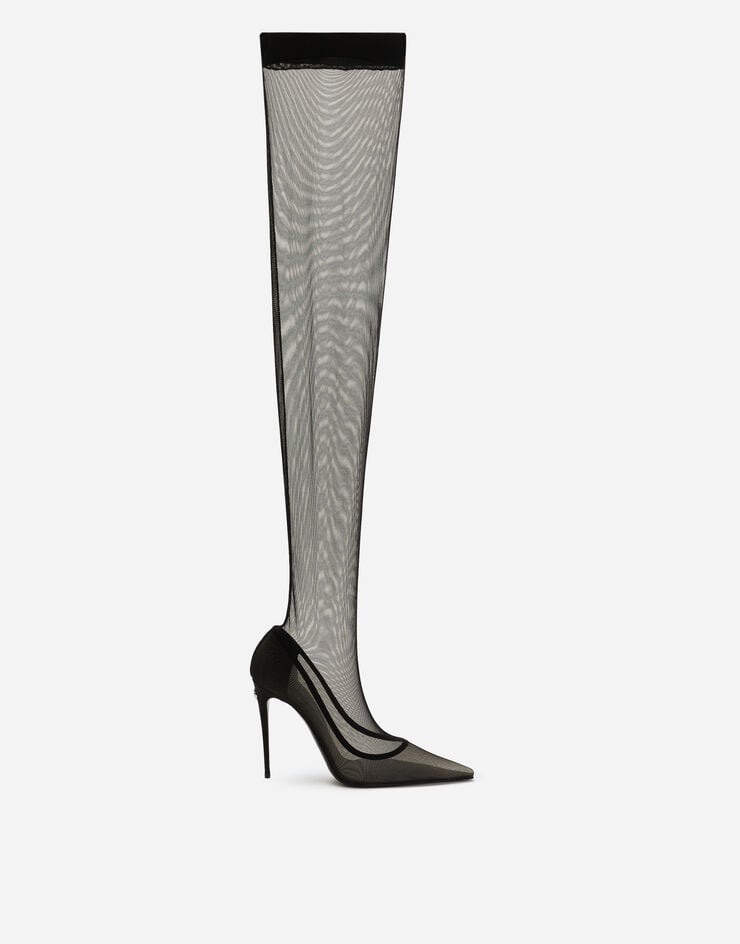 Dolce & Gabbana KIM DOLCE&GABBANAحذاء بوت برقبة عالية من تول مرن أسود CU1128AL786
