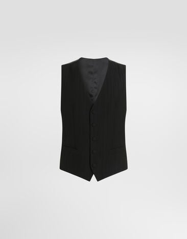 Dolce & Gabbana Chaleco de botonadura simple en jacquard de lana con motivo de rayas Negro G702UTFR22A