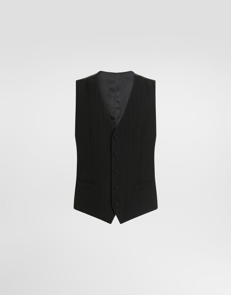 Dolce & Gabbana Chaleco de botonadura simple en jacquard de lana con motivo de rayas Negro G702UTFR22A