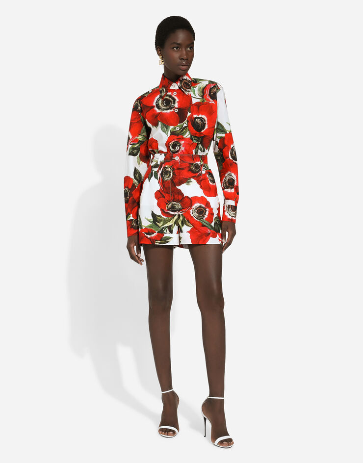 Dolce & Gabbana Poplin shorts with anemone print Print FTC3HTHS5Q0