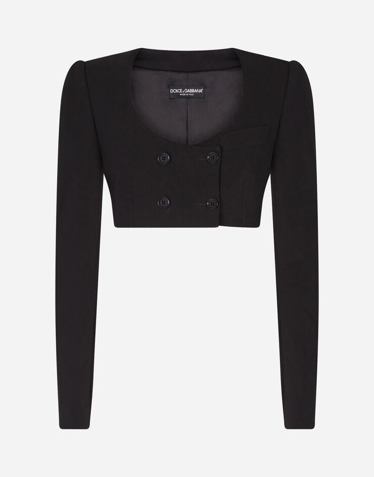 Dolce & Gabbana Double-breasted spencer blazer in wool canvas BLACK F28VZTFUCC6