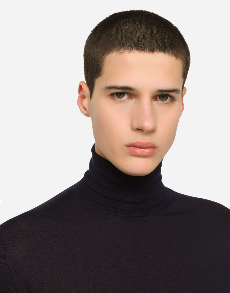 Dolce & Gabbana Cashmere and silk turtle-neck sweater Blue GXL03TJDMS4
