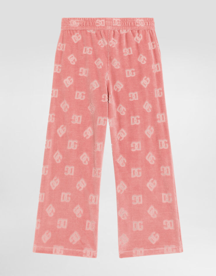 Dolce & Gabbana Chenille jogging pants with jacquard DG logo Pink L5JPF8FJ7DL