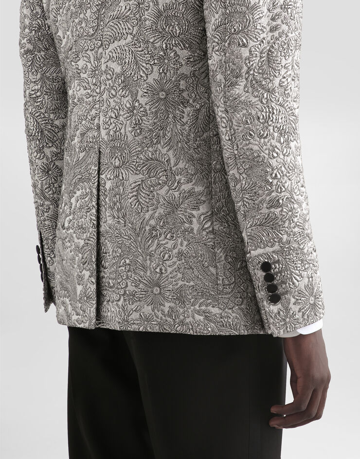 Dolce & Gabbana Single-breasted floral lamé jacket Silver G2UG2TFJZAL