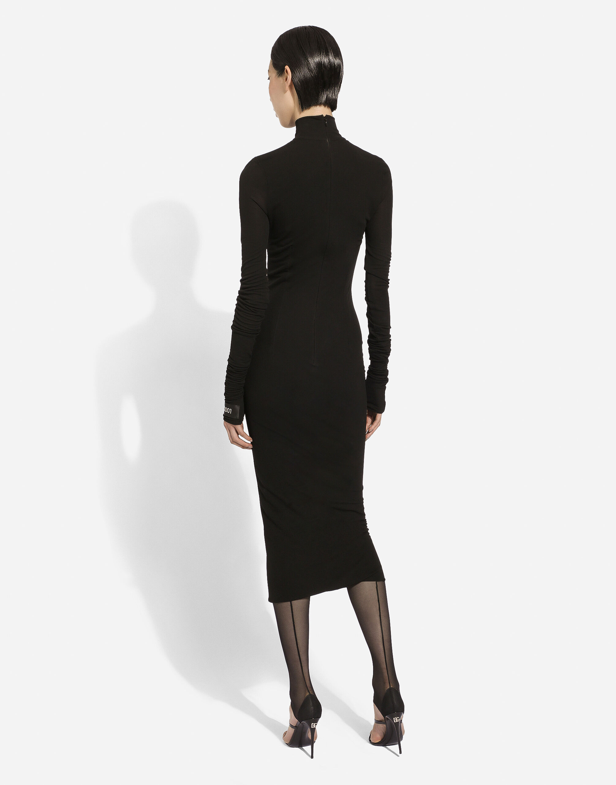 ブラックのウィメンズ Jersey calf-length dress with Chantilly