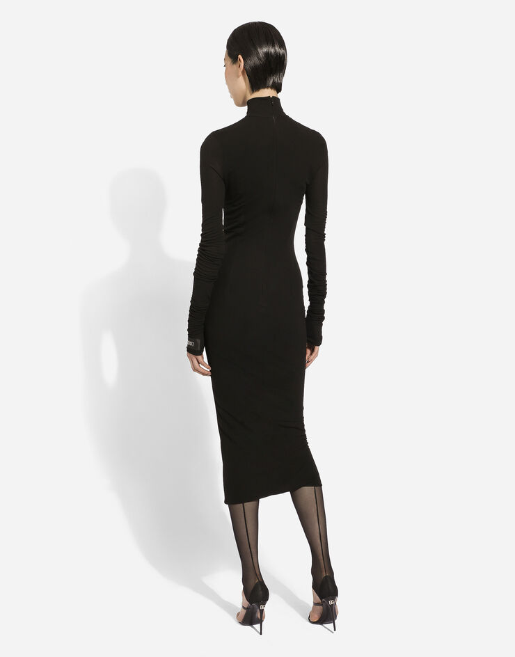 Dolce&Gabbana Jersey calf-length dress with Chantilly lace insert Black F6DJNTFU7DK