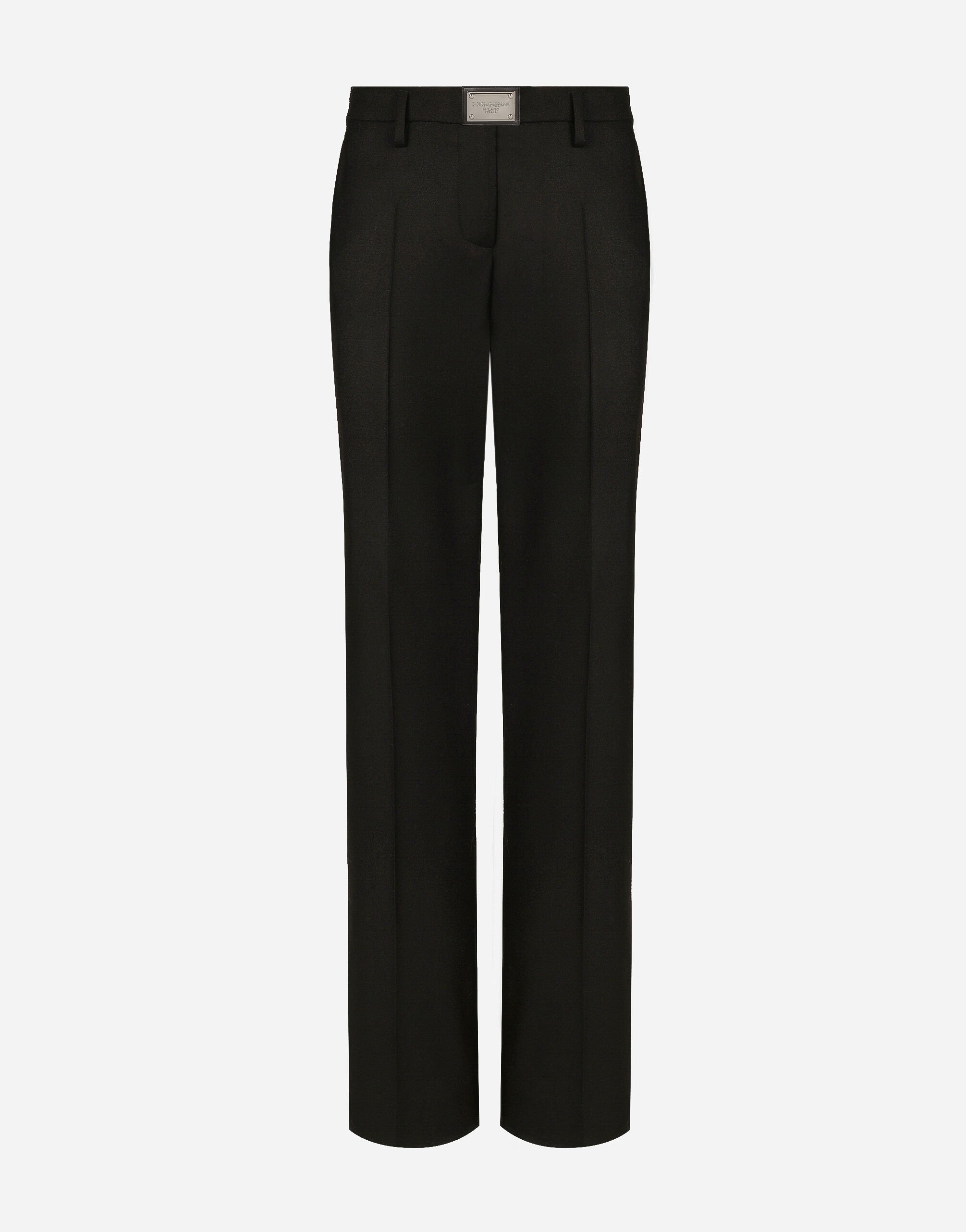 パンツ Dolce & Gabbana FLANNEL FLARE PANTS (FTCZIT_GDBWWM0887) Flared flannel pants with logo tag in Black for Women