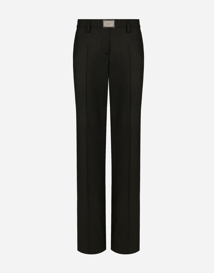Dolce&Gabbana Flared flannel pants with logo tag Black FTCZITGDBWV