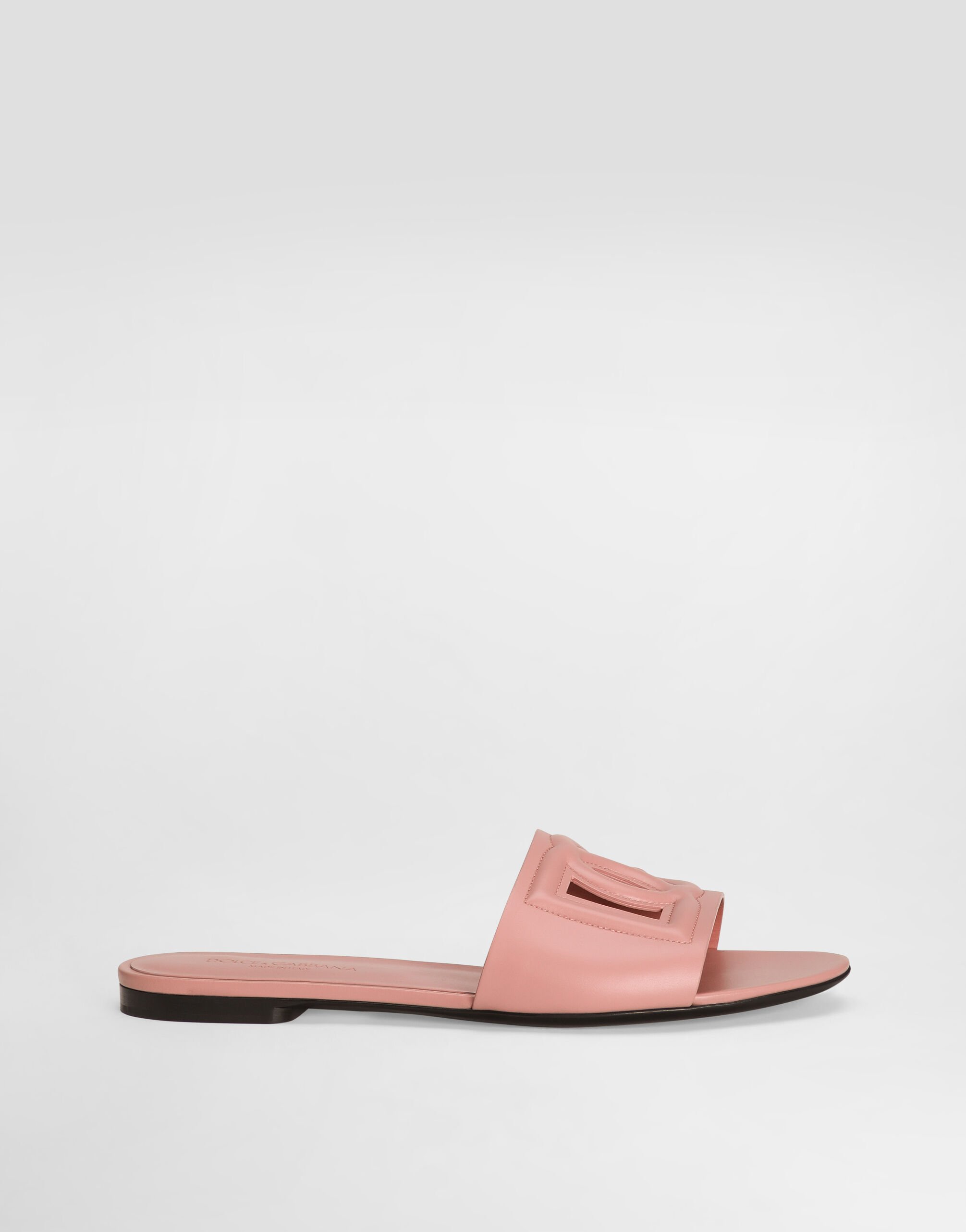 Calfskin sliders with DG logo in Pink for Women