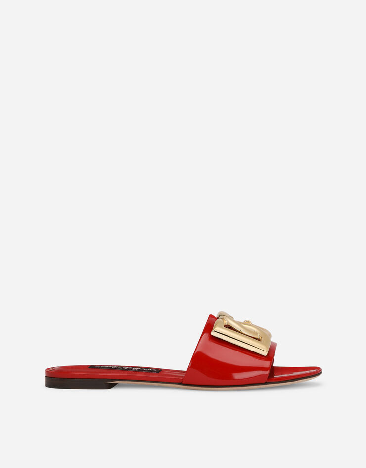 Dolce & Gabbana Polished calfskin sliders with DG logo Red CQ0455A1037