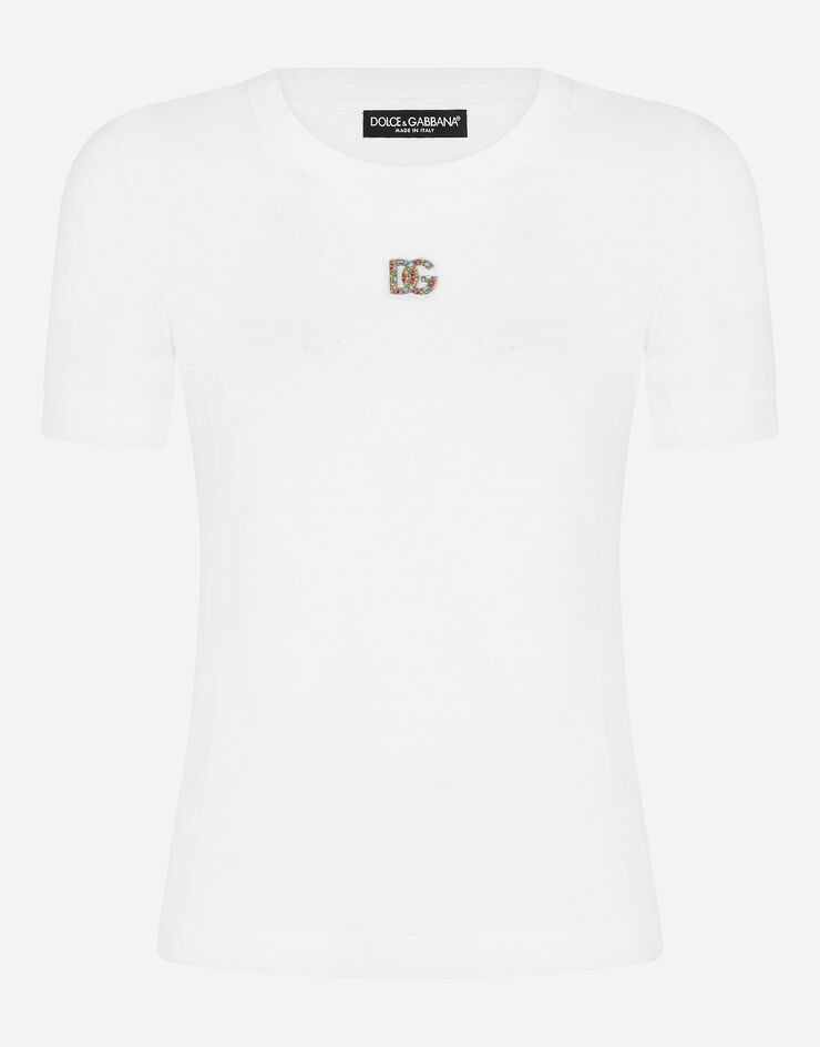 Dolce & Gabbana T-Shirt aus Jersey mit Verzierung DG Crystal Mehrfarbig F8N08ZG7B3U
