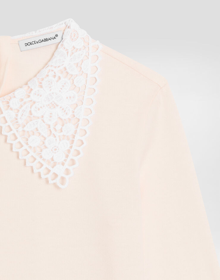 Dolce & Gabbana Camiseta de punto con cuello de macramé Rosa L5JTMTG7PKB