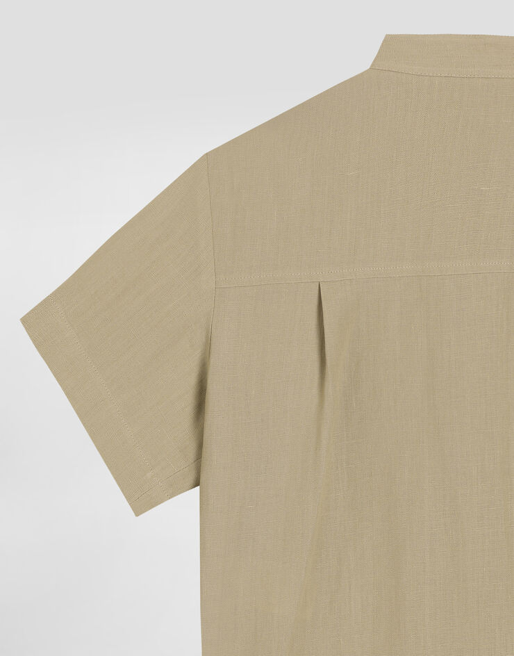 Dolce & Gabbana Camisa de lino con logotipo DG bordado Beige L44S38G7O9A