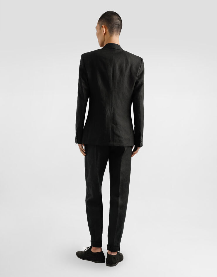 Dolce & Gabbana Single-breasted linen fabric jacket Black G2QS6TFU4MC