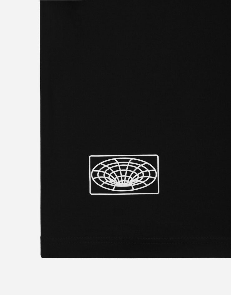 Dolce&Gabbana Cotton T-shirt with DG logo embroidery and print Black G8PN9ZG7K0H