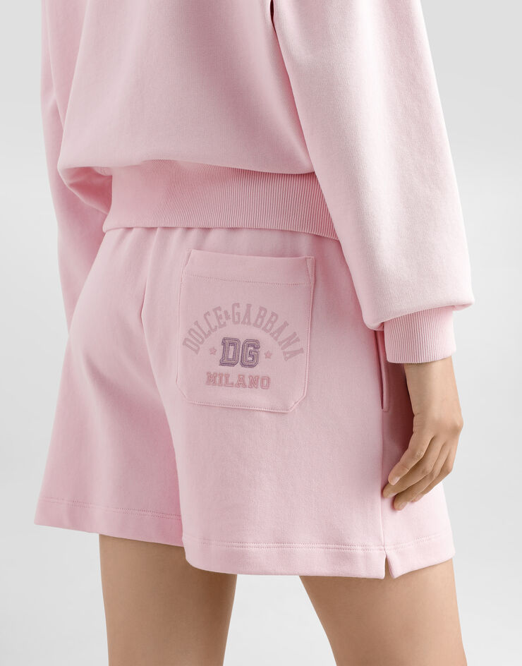 Dolce & Gabbana Jersey shorts with raised DG logo embroidery Pink FTC90ZGDCX6