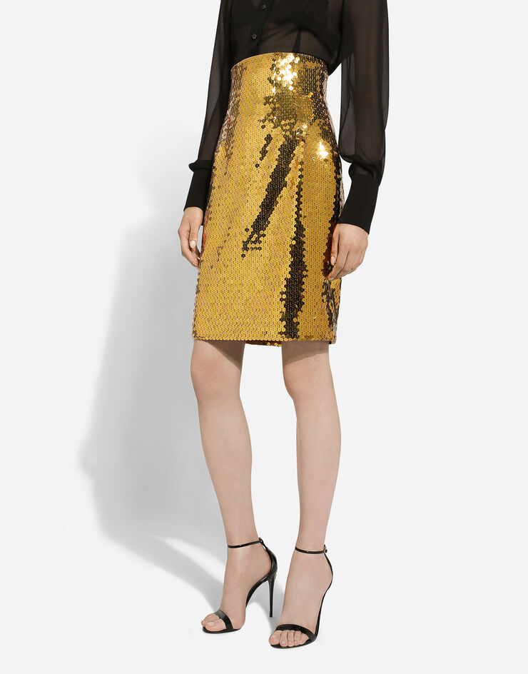 Dolce & Gabbana Falda midi talle alto de lentejuelas Amarillo F4CRETHLMYD