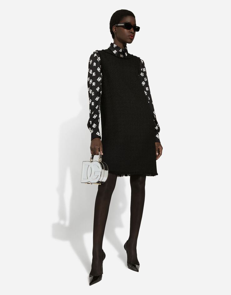 Dolce & Gabbana Raschel tweed calf-length dress with DG logo Black F6ARUTFMMHN