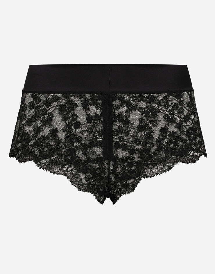 Lace high-waisted panties with satin waistband in Black for Women